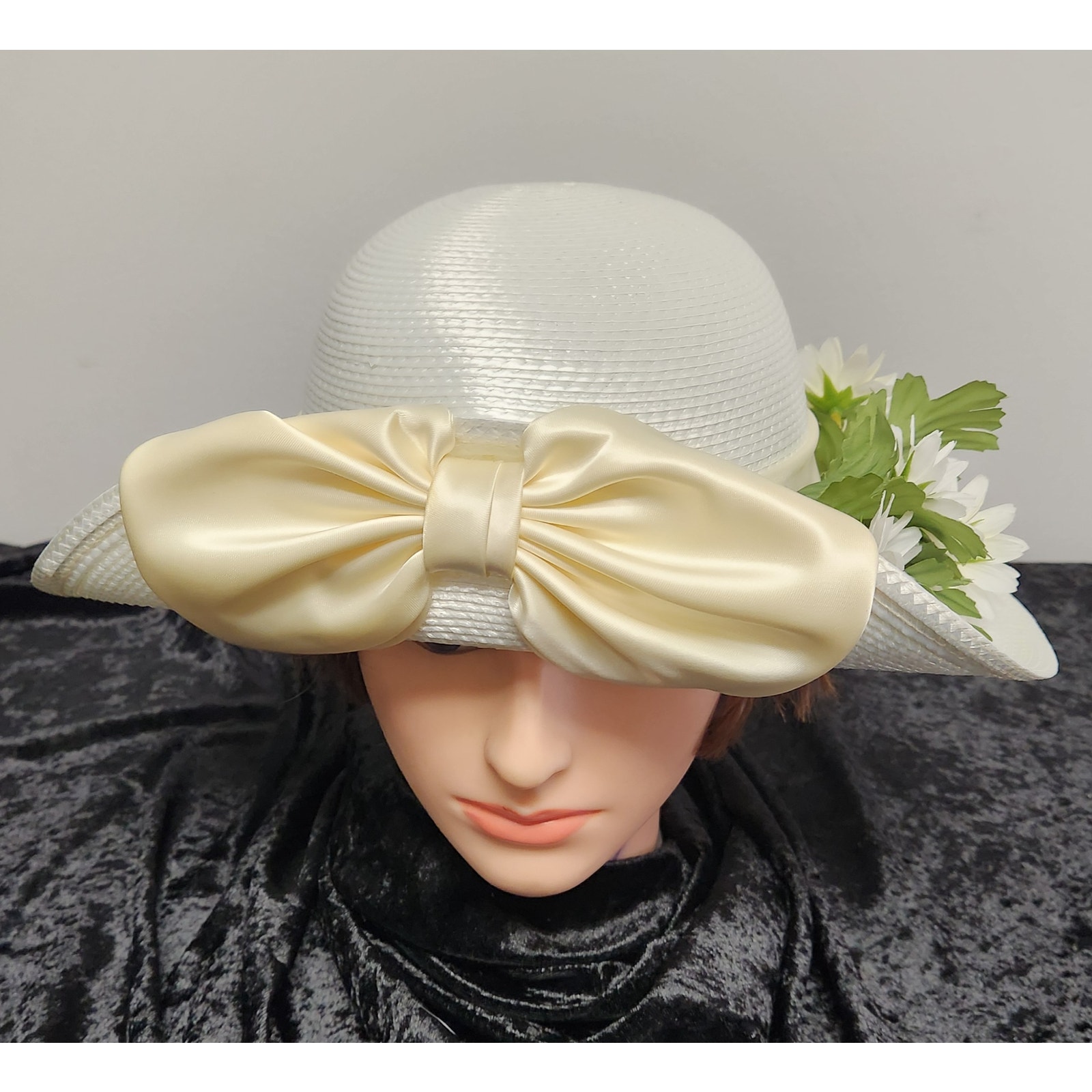 Miss Bierner White W/ Flowers Womens Couture Hat